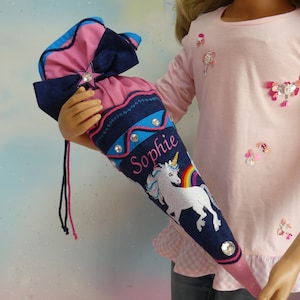 Sac de maternelle 22-138 frères et sœurs en tissu petit cartable + oreiller licorne arc-en-ciel bleu rose filles école UNIKAT conception de robe de fée