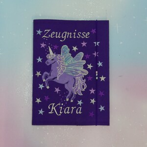 Dossier de certificat assorti au cône d'école en tissu nom souhaité Pégase licorne inscription scolaire conception unique de robe de fée