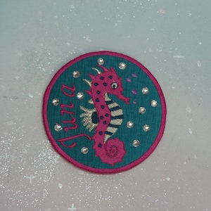 Klettie Patch 11 cm Hippocampe Sirène Écolière pour Aimant Cartable Turquoise Rose Application Inscription Scolaire Robe de Fée Design