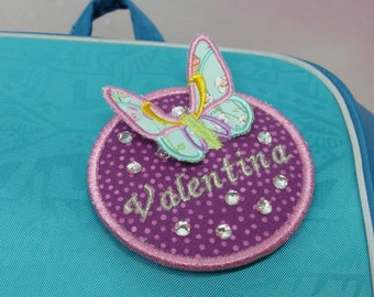 Klettie patch 9 cm vlinder wensnaam voor magneet schooltas applicatie schooltas school handgemaakt uniek sprookjesjurkontwerp