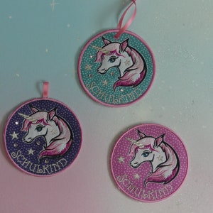 Klettie Patch 13 cm Écolier Licorne Souhait pour Aimant Cartable Application Cône Scolaire Inscription Scolaire Fait Main Unique Robe de Fée Design
