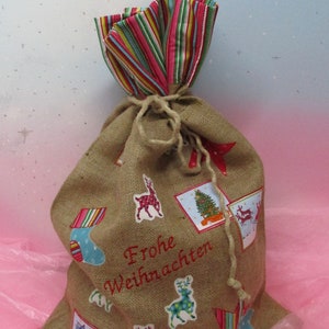 Gift Sack No. 28 LARGE 75 cm x 50 cm Christmas Sack Santa Claus Sack Christmas Santa Claus Reindeer Stars Turquoise Red 100% Jute + Cotton