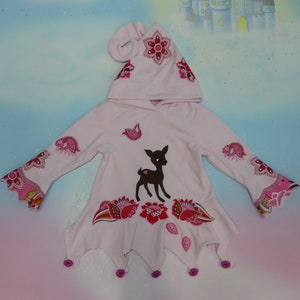 1Pcs ZipfelPulli Gr. 86-140 Deer Deer Deer Fawn Winter Hoodie Sweater Hoodie Pink Pink Girls Unique Handmade Fairy DressDesign