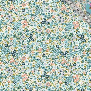 Tessuto BW 50 cm Hilco 100% popeline di cotone fiori fiori crema turchese blu Millefleur A1471-109 Design abito da fata standard Oeko-Tex