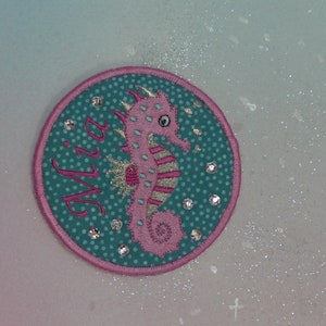 Klettie Patch 11 cm Hippocampe Sirène Écolier pour Aimant Cartable Turquoise Rose Application Inscription Scolaire Robe de Fée Design