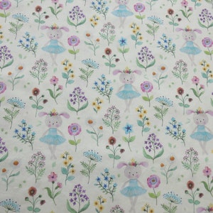 BW fabric 50 cm Hilco 100% cotton poplin pastel white pink flowers bunny rabbit Girls Thing Flowers A1613-2 ÖkoTex-Standard fairy dress design