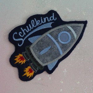 Klettie Patch 10-15 cm Rocket Space Astonauts Blue Nom d'écolier Souhait pour aimant Demande de cartable Inscription scolaire Robe de fée Design