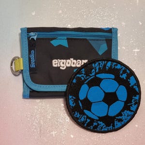 Patch Klettie 10,5 cm football souhait pour aimant noir bleu cartable application cône d'école inscription scolaire robe de fée conception