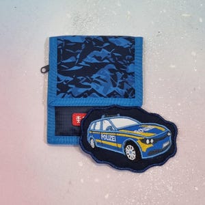 Parche Klettie de 7 x 11 cm, coche de policía azul y amarillo, colegiala, para imán, mochila escolar, aplique, diseño de vestido de hadas para el primer día de clases.