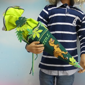 Sac de maternelle 21-56 frères et sœurs en tissu petit sac d'école + oreiller dinosaure Dino garçon vert inscription à l'école UNIKAT conception de robe de fée faite à la main