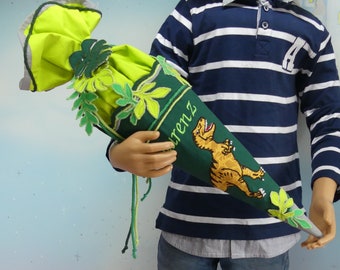 Sac de maternelle 21-56 frères et sœurs en tissu petit sac d'école + oreiller dinosaure Dino garçon vert inscription à l'école UNIKAT conception de robe de fée faite à la main