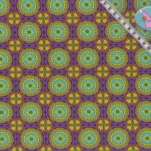 BW Jersey Fabric 50 cm Hilco 95% Cotton Flowers Blossoms Ornaments Purple Green Curry Yellow Medallion A 3747-57 Oeko-Tex Standard FeenkleidDesign