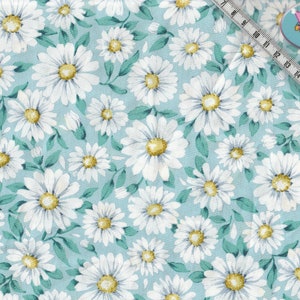 BW fabric 50 cm Hilco 100% Cotton Poplin Flowers Margarita Blossoms Turquoise White Blue Yellow A1465-104 Oeko-Tex Standard Fairy Dress Design