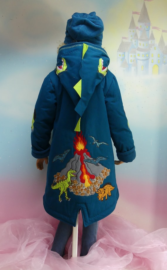 2 piece Coat Size 86 140 Dino Dinosaur Trex Volcano Winter Jacket Jade Fleece Petrol Blue Kiwi Green Unique Fairy Dress Design Etsy Ireland