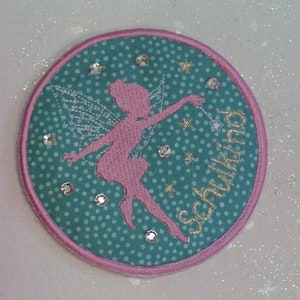 Klettie Patch 12 cm Fée Elfe Écolière 2024 pour Cartable Aimant Turquoise Rose Cône d'École Premier Jour d'École Conception de Robe de Fée Faite à la Main