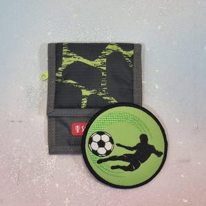 Klettie Patch 10 cm Football Schoolchild Wish for Magnet Green Black Schoolbag Applique School Cone First Day of School Fairy Dress Design
