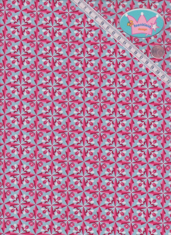 BW Fabric 50 Cm Hilco 100% Cotton Poplin Stars Blue Pink Hamburger