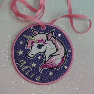 Patch Klettie 11 cm Écolier Licorne Nom de souhait pour aimant Cartable Application Cône d'école Inscription scolaire Robe de fée faite à la main
