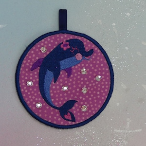 Klettie Patch 11 cm dauphin dauphin poisson écolier pour aimant cartable sirène rose bleu application école cône robe de fée design