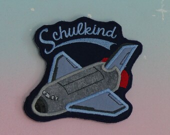 Klettie Patch 12-16cm Space Shuttle Raket Weltraum Schulkind Wunsch für Magnet Schulranzen Applikation Schultüte Einschulung FeenkleidDesign