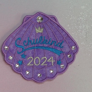 Patch Klettie 11 cm Coquillage Sirène Écolière Nom pour Aimant Cartable Bleu Rose Application Inscription Scolaire Robe de Fée Design