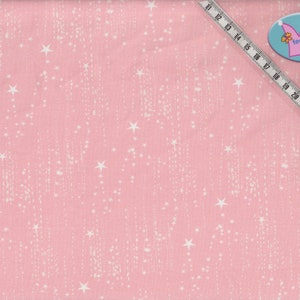 Tkanina jerseyowa BW 50 cm Hilco 95% bawełna gwiazdki różowe białe Woodland Stars A3744-37 Oeko-Tex standardowy wzór sukni wróżki