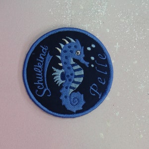Klettie Patch 11 cm Hippocampe Sirène Écolier pour Aimant Cartable Bleu Application Inscription Scolaire Robe de Fée Design
