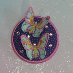 Klettie Patch 9cm Schmetterling Wunsch für Magnet Schulranzen Applikation Flieder Schultüte Einschulung Handgefertigt Unikat FeenkleidDesign