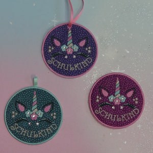 Klettie Patch 11 cm Licorne Écolier Souhait pour Aimant Cartable Application Cône Scolaire Inscription Scolaire Fait Main Unique Robe de Fée Design