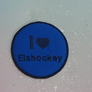 Patch Klettie 10 cm I Love Ice Hockey Player pour aimant pour rabat cartable bleu cône d'école premier jour d'école fait main FeenkleidDesign