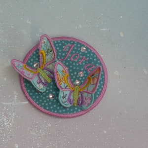 Patch Klettie OVAL 8-9 cm Papillon Souhait pour Aimant Cartable Application Turquoise Cône Scolaire Inscription Scolaire Fait Main Robe de Fée Design