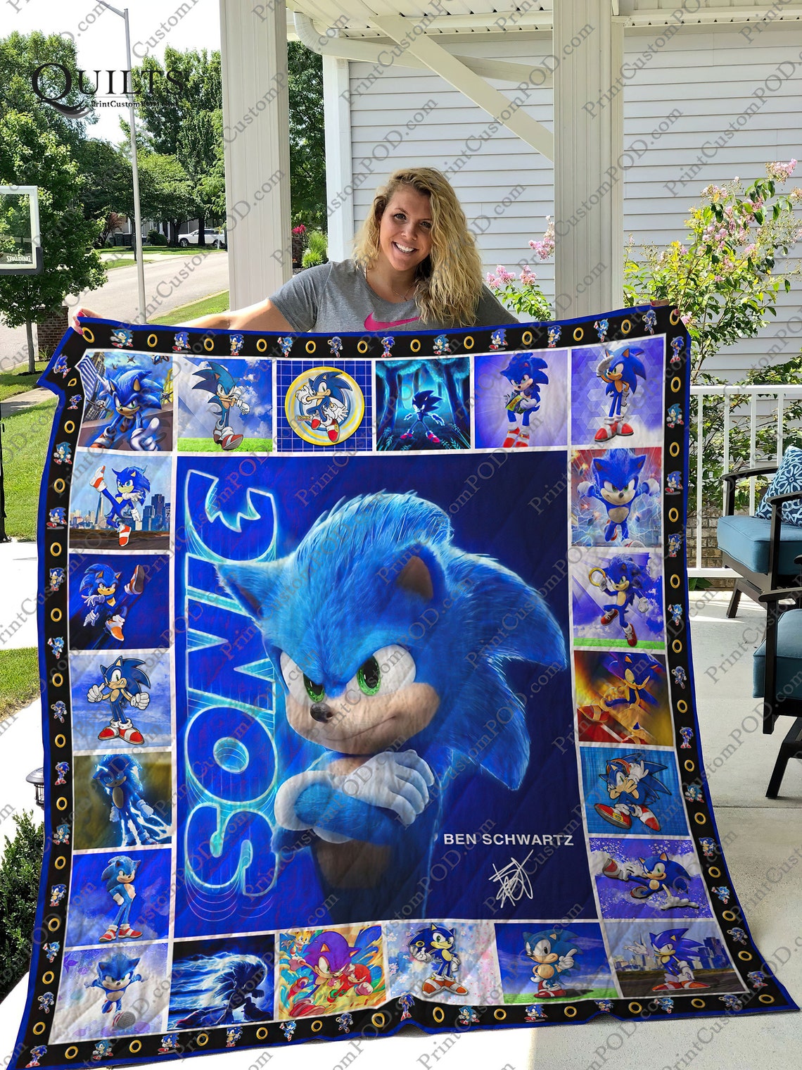 M Sonic The Hedgehog Quilt Blanket Ver 2 1 Etsy