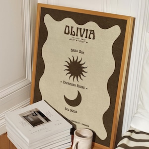 Stampa personalizzata dello zodiaco - Sole, Luna, segno ascendente personalizzati - Tema natale astrologico vintage, regalo da parete - Download digitale