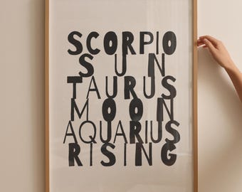 Custom Astrology Birth Chart Print: Sun, Moon & Rising Signs (Digital Download)