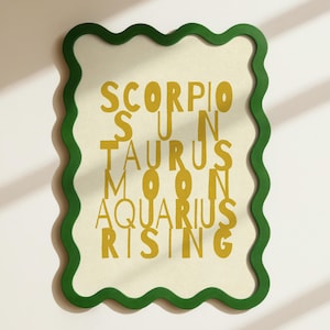 Stampa astrologica Big Three personalizzata – Arte del tema natale personalizzata – Segno celeste Sole Luna ascendente / Regalo zodiacale estetico / DOWNLOAD DIGITALE