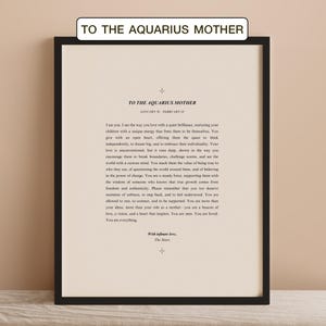 Impresión de carta de amor de madre Acuario: estética de libro vintage, arte astrológico, decoración del zodiaco para el Día de la Madre, poesía sobre signos del zodíaco, DESCARGA DIGITAL