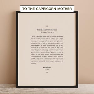 Capricorn Mother Love Letter Print – Vintage Book Aesthetic, Astrology Art Mother's Day Zodiac Decor, Star Sign Poetry, DIGITAL DOWNLOAD