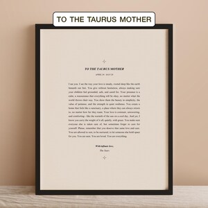 Impresión de carta de amor de madre Tauro: estética de libro vintage, arte astrológico, decoración del zodiaco para el Día de la Madre, poesía sobre signos del zodíaco, DESCARGA DIGITAL