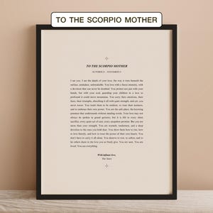 Impresión de carta de amor de madre Escorpio: estética de libro vintage, arte astrológico, decoración del zodiaco para el Día de la Madre, poesía sobre signos del zodíaco, DESCARGA DIGITAL