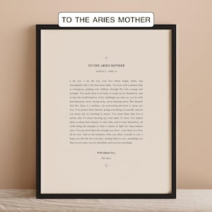 Impresión de carta de amor de madre Aries: estética de libro vintage, arte astrológico, decoración del zodiaco para el Día de la Madre, poesía sobre signos del zodíaco, DESCARGA DIGITAL