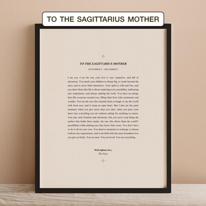 Impresión de carta de amor de madre Sagitario: estética de libro vintage, arte astrológico, decoración del zodiaco para el Día de la Madre, poesía sobre signos del zodíaco, DESCARGA DIGITAL