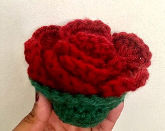 Maceta de rosas de crochet