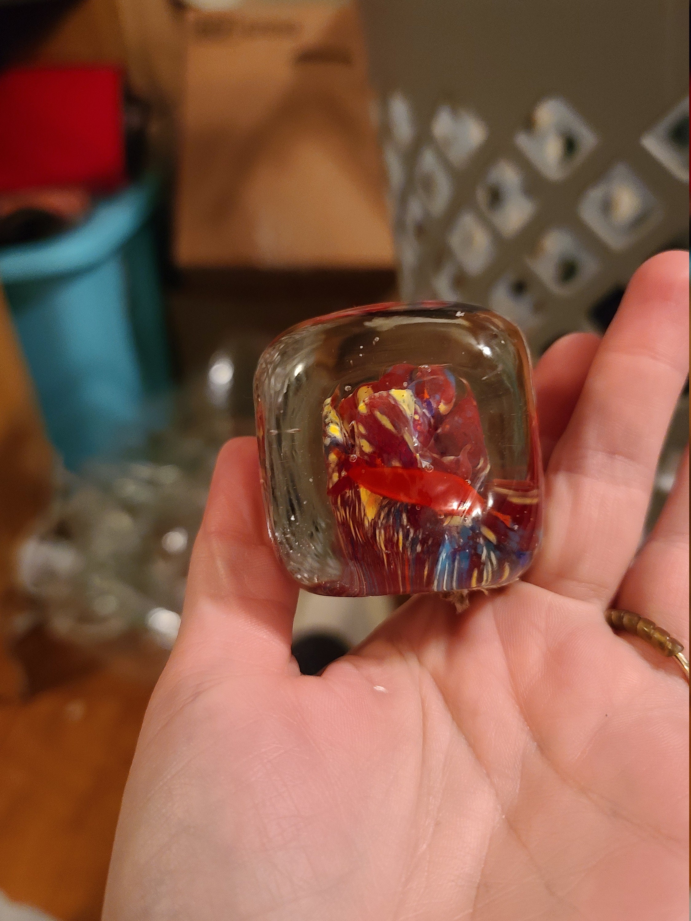 Square glass paperweight with fish Etsy