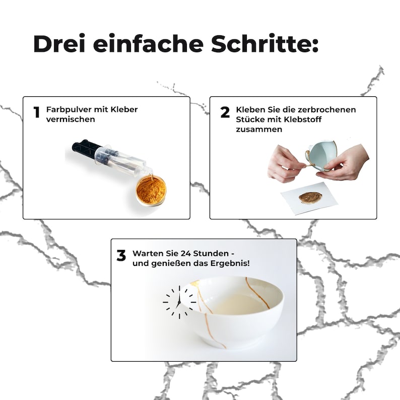 Kintsugi Reparatur Set Gold und Silver, Keramik Reparaturset für Teller, Kintsugi Repair Kit für Keramik Geschirr, Weihnachtsgeschenk immagine 6