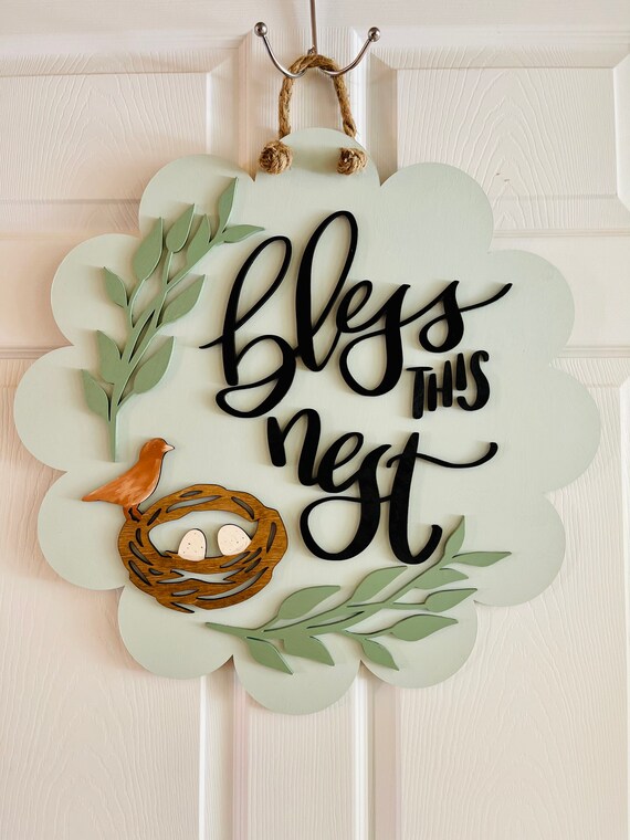 Bless This Nest Spring Door Sign Door Hanger Door Decor | Etsy