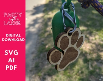 Digital Paw Print Dog Poop Bag, SVG / AI / PDF Instant download, Laser ready file, Diy Laser, Cut File, dog file