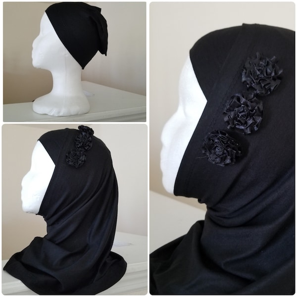 Girls hijab, two piece amira hijab, girls 2 piece cotton jersey scarf hijab, two piece scarf with cap, amira 2 pc hijab, cotton hijab girls