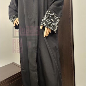 Women's Embroidered Abaya, Black Abaya hijab, Black fancy khaleeji abaya, beads embroidery abaya