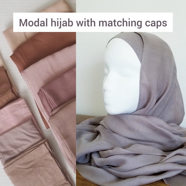 Modal Hijab with jersey cap, modal hijab matching sets, soft modal hijab sets, eid gifts, hijab gift set