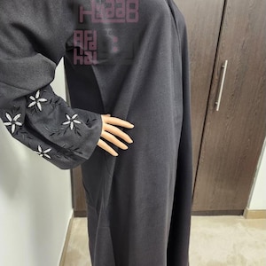 Women's Embroidered Abaya, Long dress, Black Abaya, Embroidered black abaya hijab